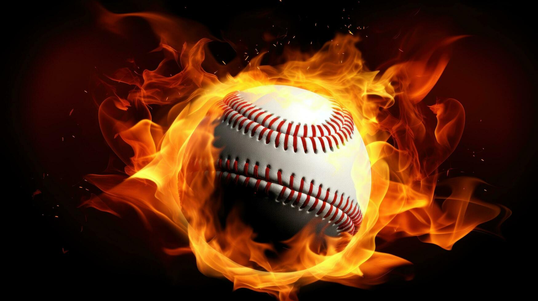 ai generado un llamativo imagen de un béisbol pelota en fuego foto