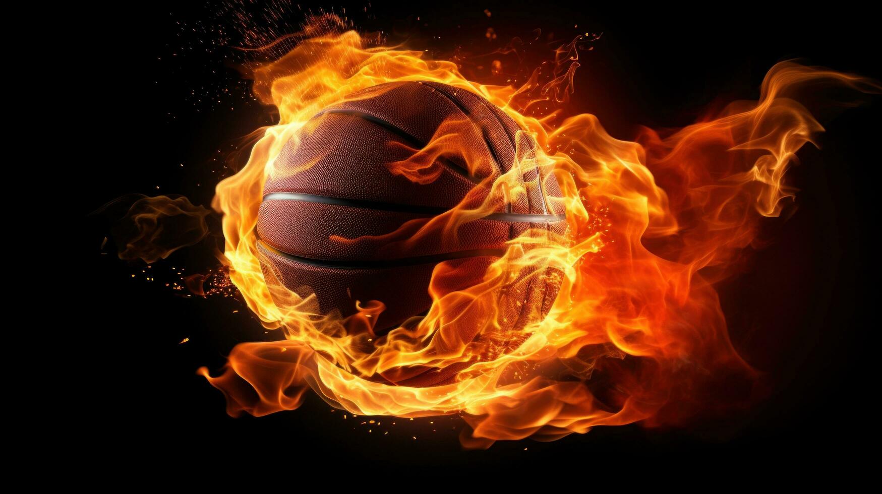 AI generated a basketball ball on fire, representing passion and energy, great for creative or dramatic designs photo