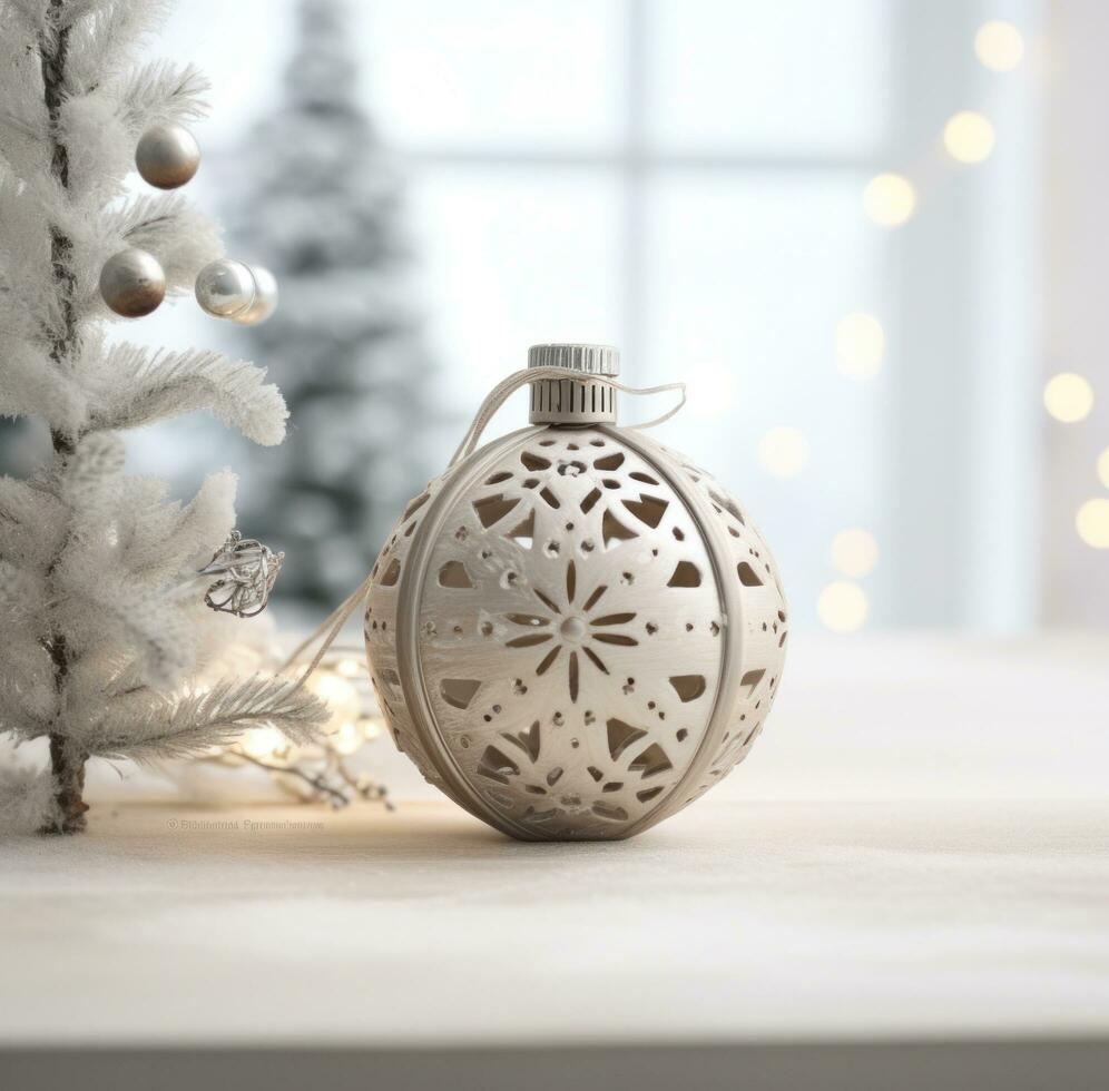 AI generated christmas silver ornament on the desk, photo