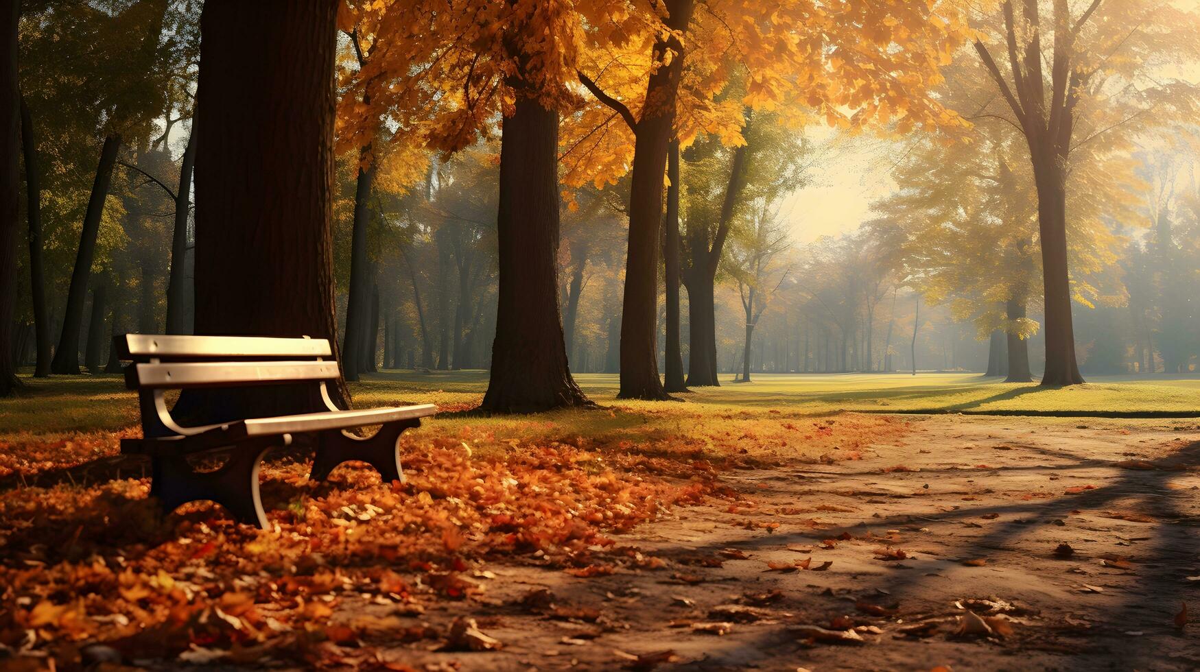 AI generated Warm Autumn Day in the Park. AI Generated photo