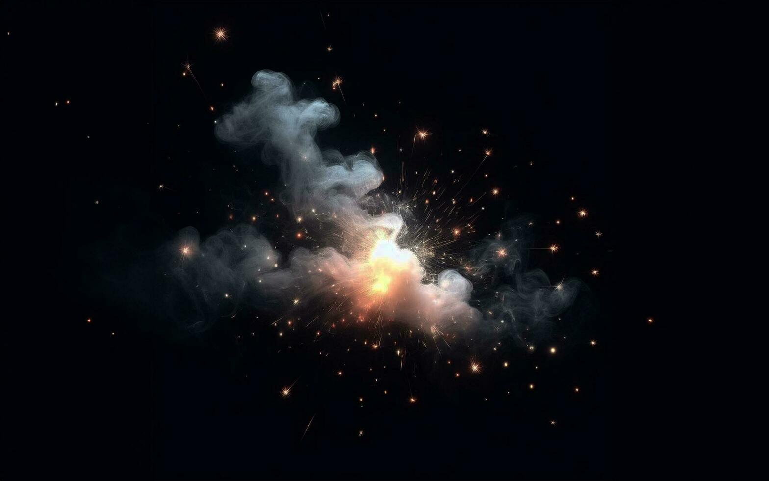 AI generated sparks, bursts of sparks smoke and fire background White smoke on a black background photo