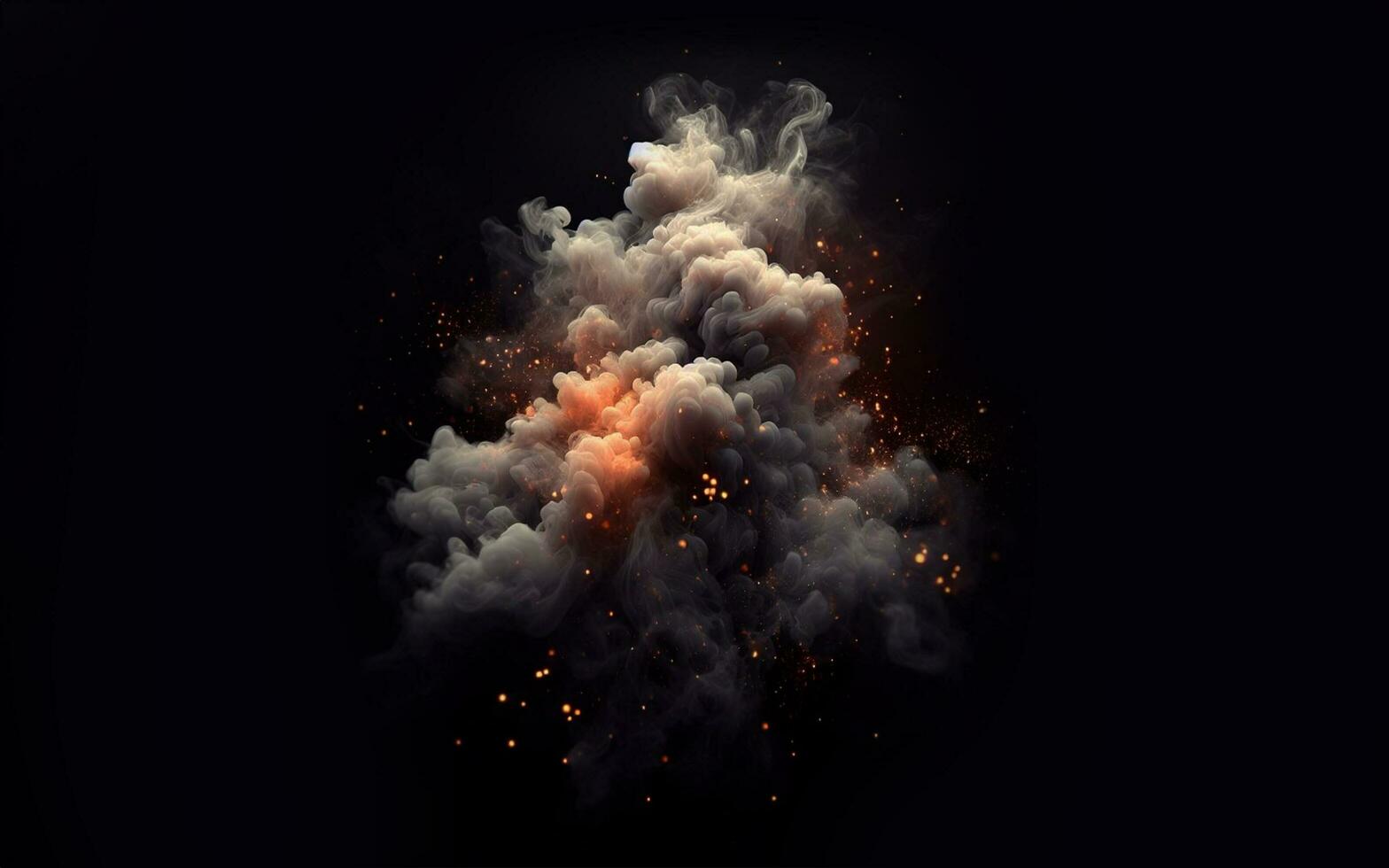 AI generated sparks, bursts of sparks smoke and fire background White smoke on a black background photo