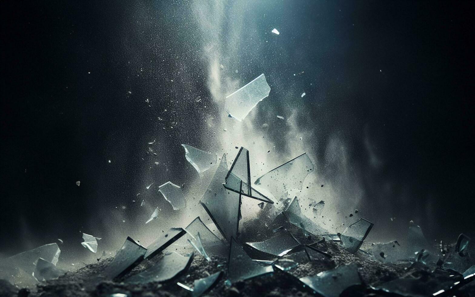 AI generated Broken glass, shattered glass pieces, black background photo