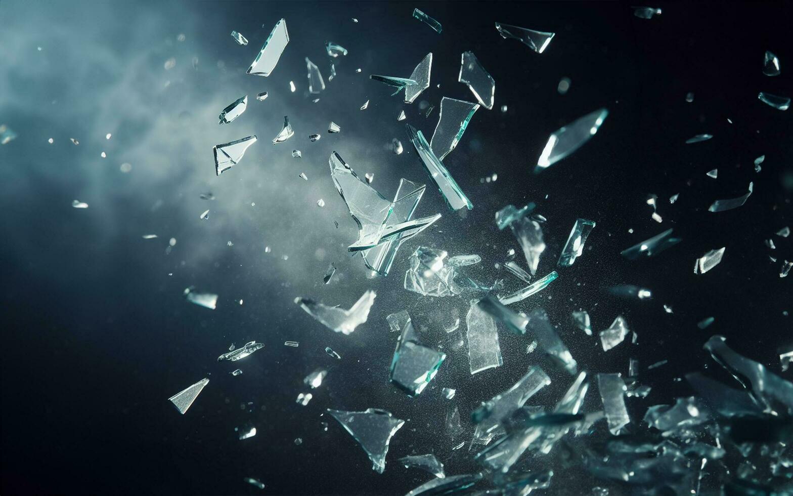 AI generated Broken glass, shattered glass pieces, black background photo