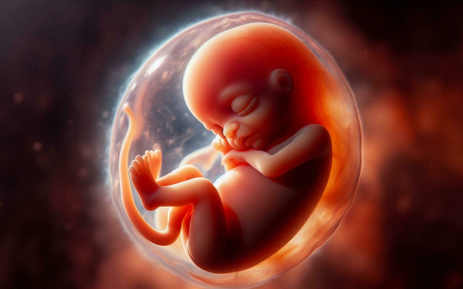 ai generado feto en el matriz de el madre en el uterino saco 3 meses gestación antes de dando nacimiento foto