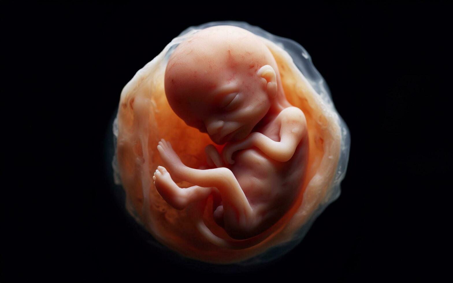 AI generated Fetus in the womb of the mother in the uterine sac 3 months gestation before giving birth photo