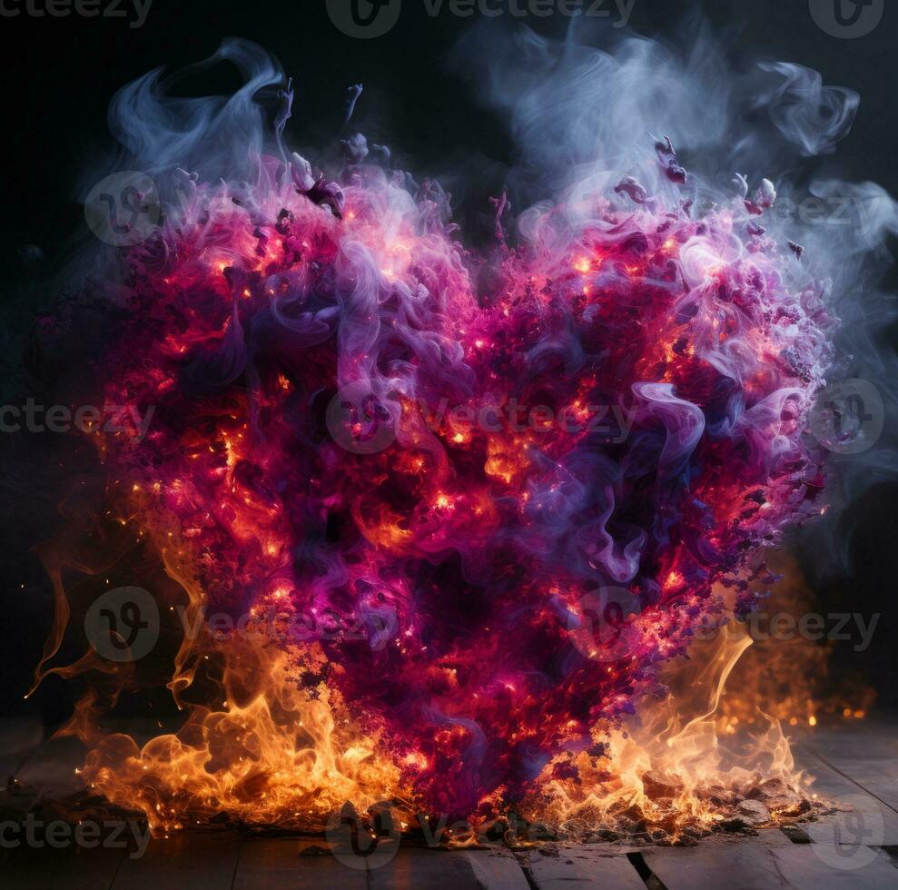 AI generated a burning heart made of fire photo