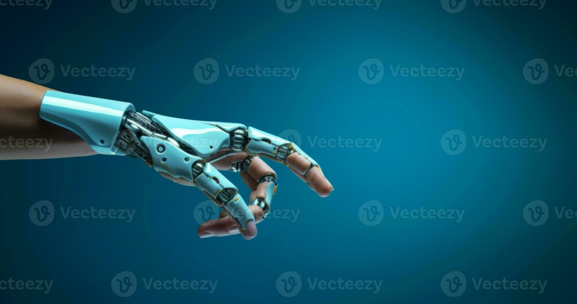 AI generated Human hand and robot hand system concept photo