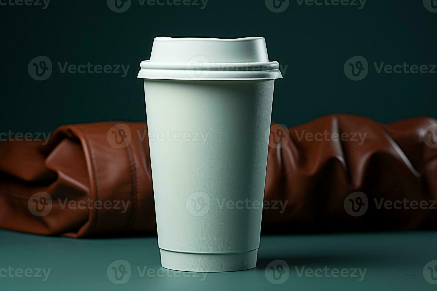 AI generated a white coffee cup with cap on top on a table photo