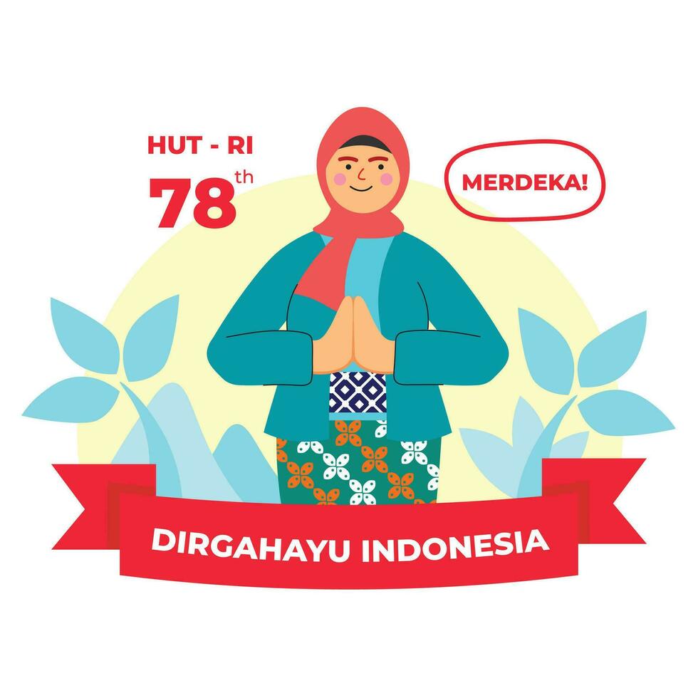 Vector flat illustration people celebrating indonesian independence day