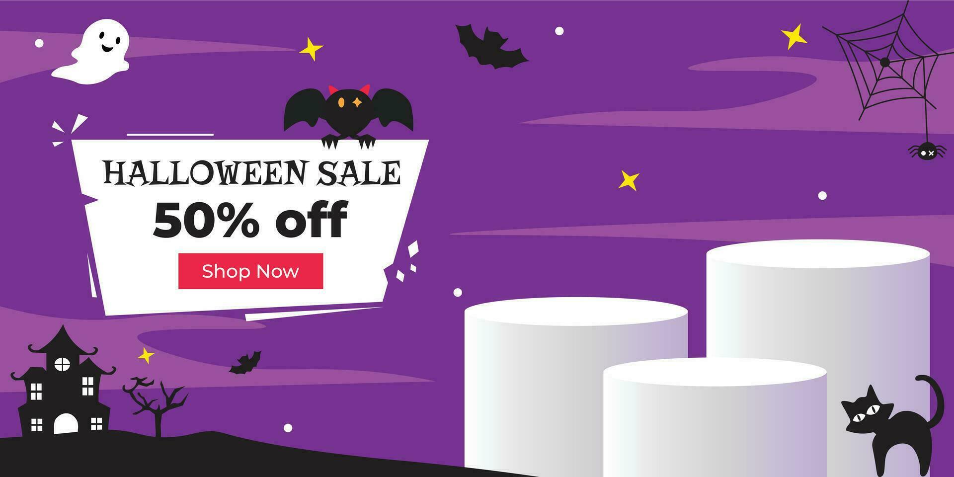 Halloween sale promo banner template with blank product podium vector