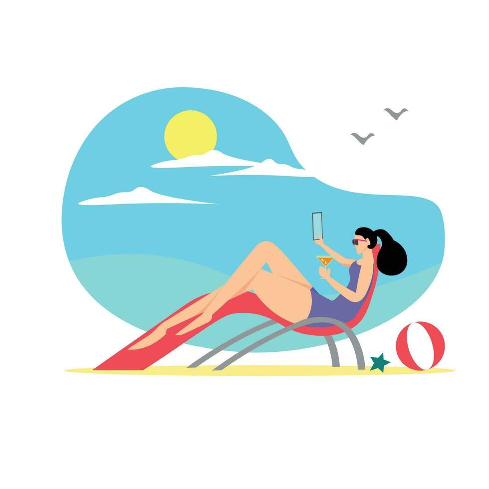 a girl in the summer holiday at the beach vector