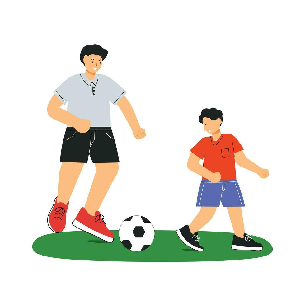 padre y hijo jugando fútbol contento padres día concepto vector ilustración