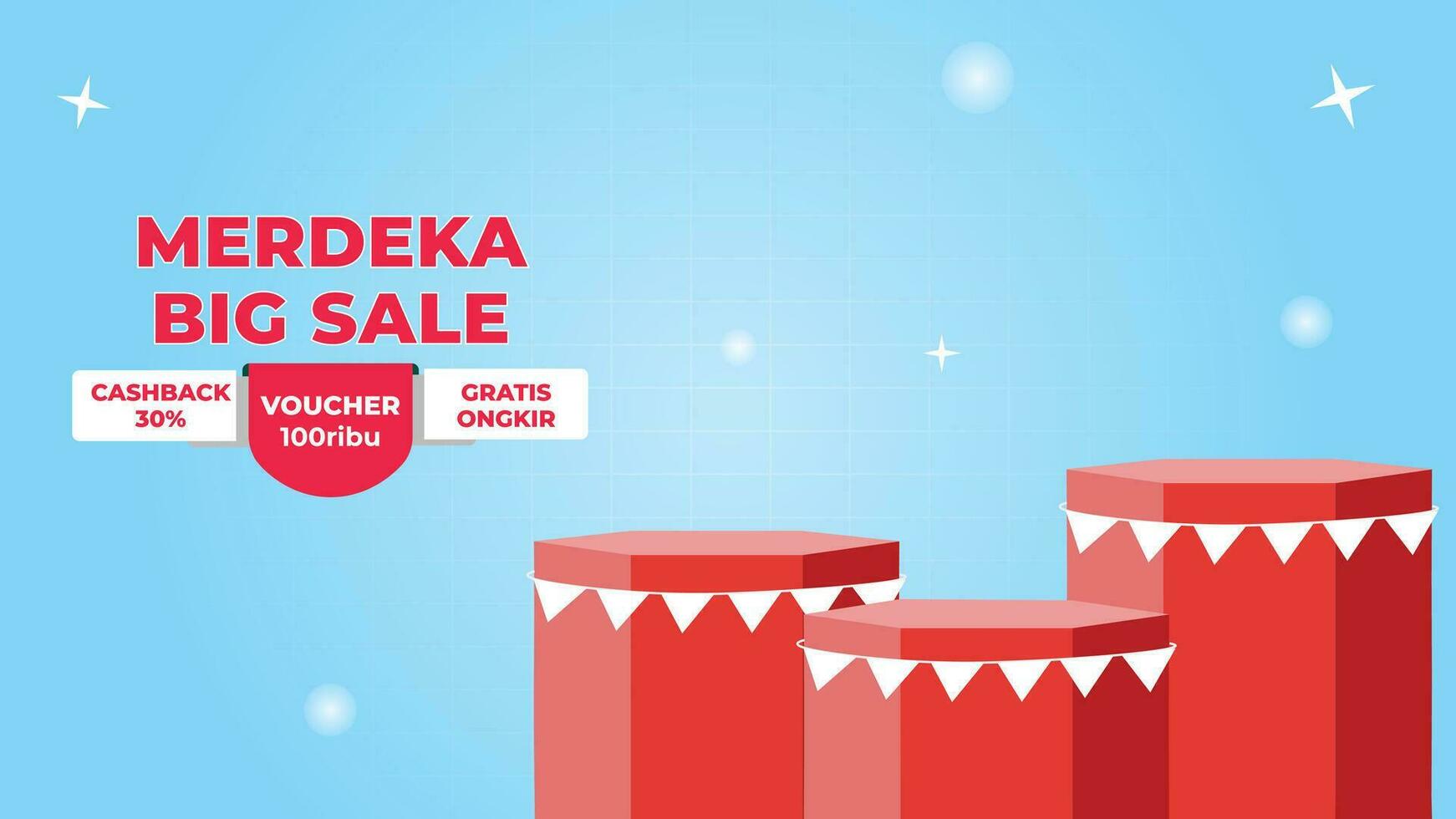 Dirgahayu indonesia merdeka 17 agustus promo banner template with blank product podium and flags vector