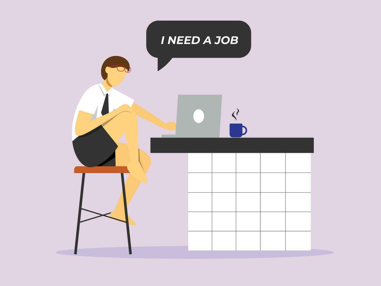 a sitting unemployed man using laptop looking for a job vector