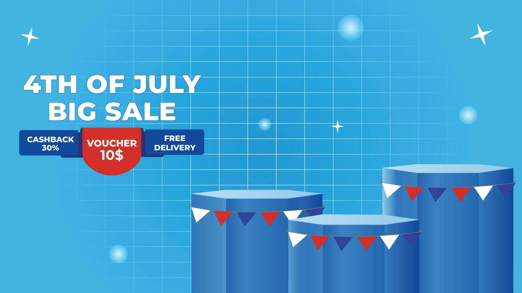 4th july independence day promo banner template with blank product podium and flags vector