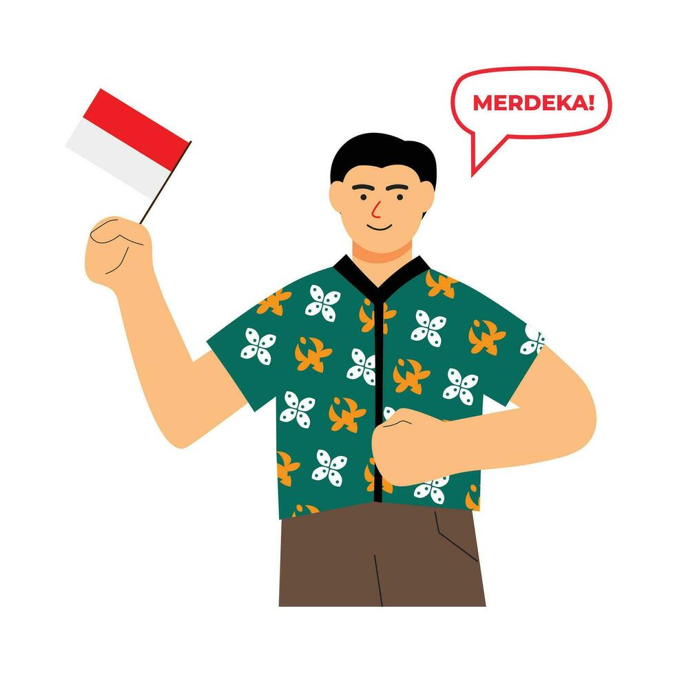 Vector flat illustration people celebrating indonesian independence day