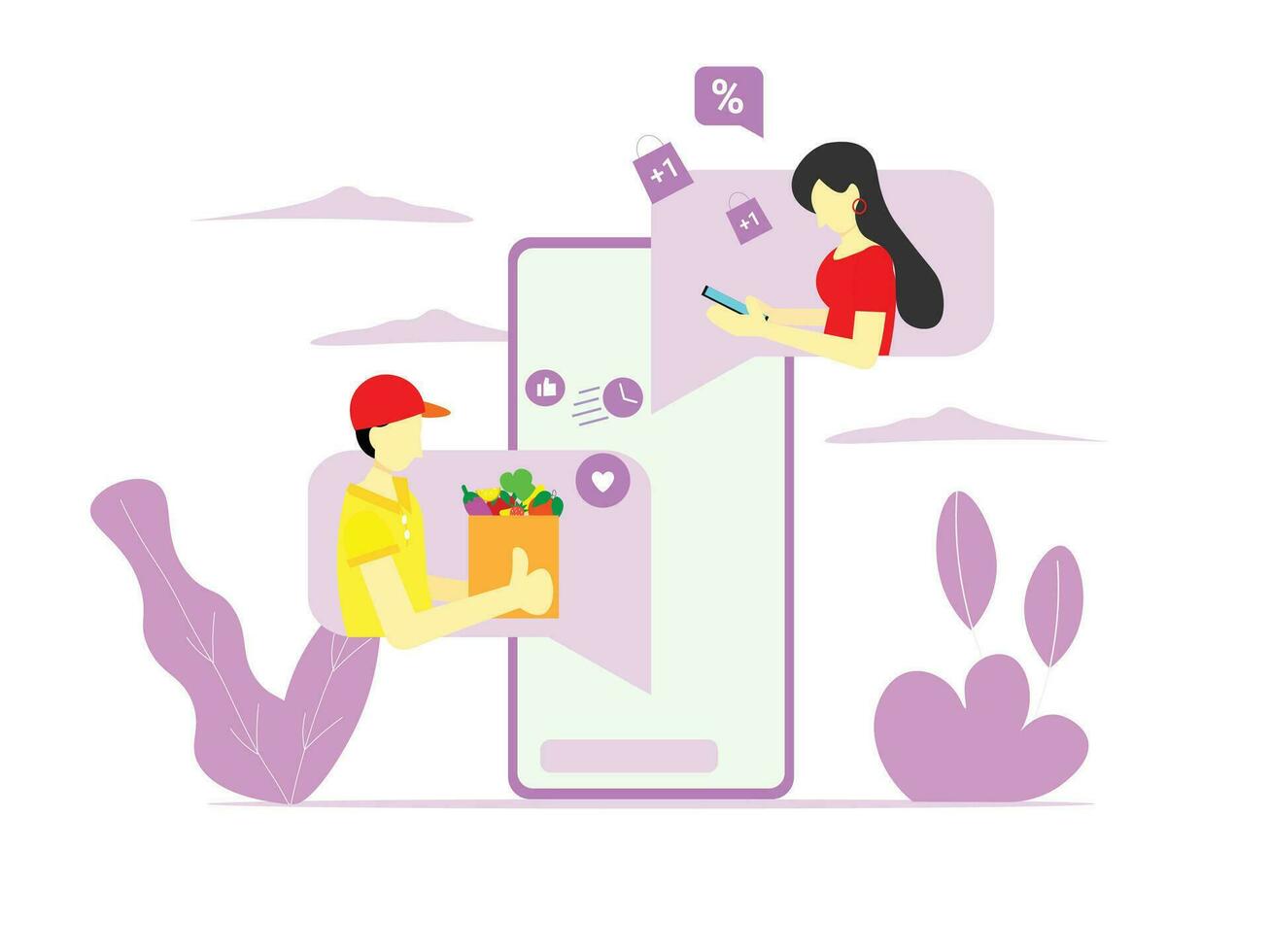 Online shopping and food delivery service concept. Online shopping chat communication concept vector