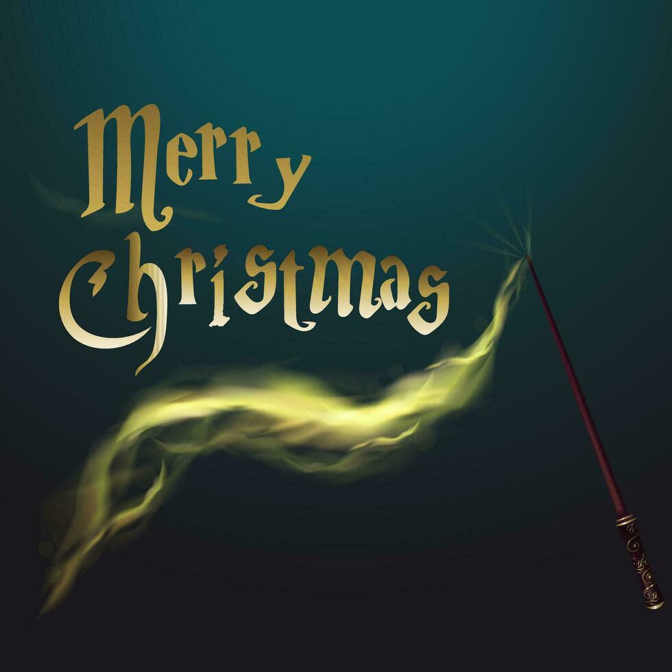 Christmas card, with a magic wand and magic on a blue background vector