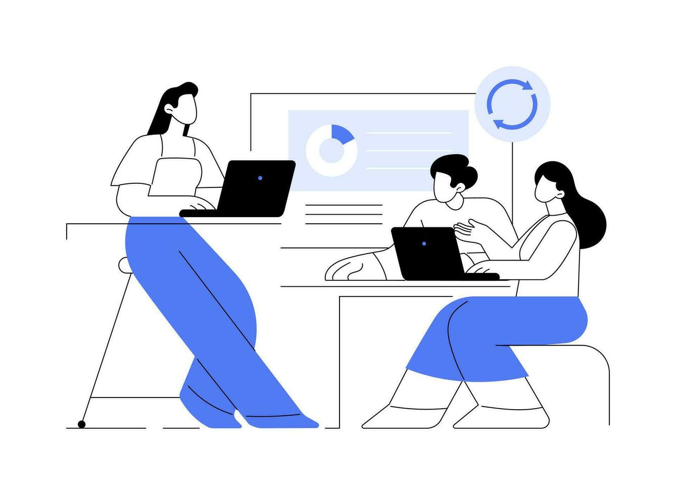 Synchronized access isolated cartoon vector illustrations.