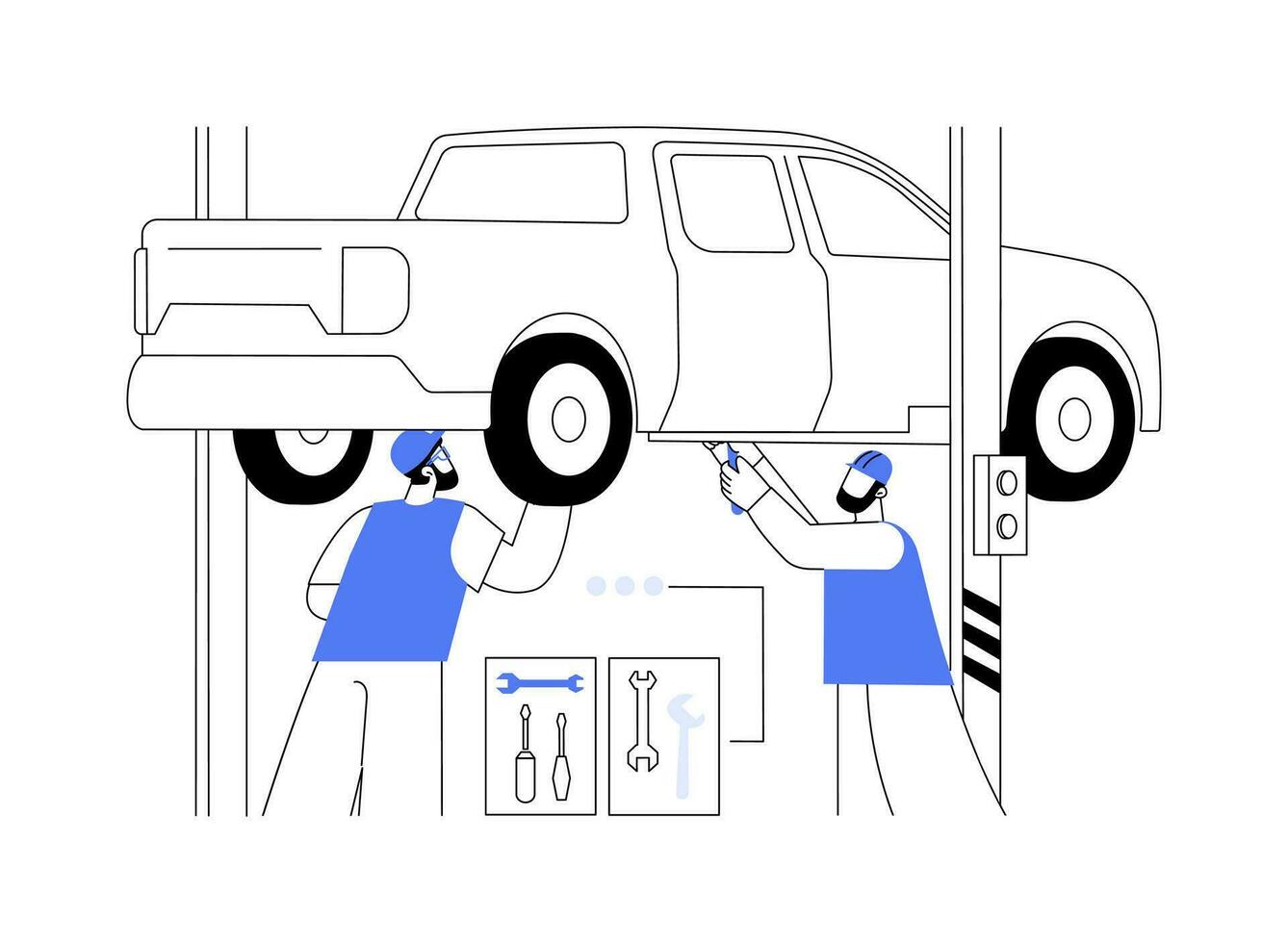 coche montaje cheque resumen concepto vector ilustración.