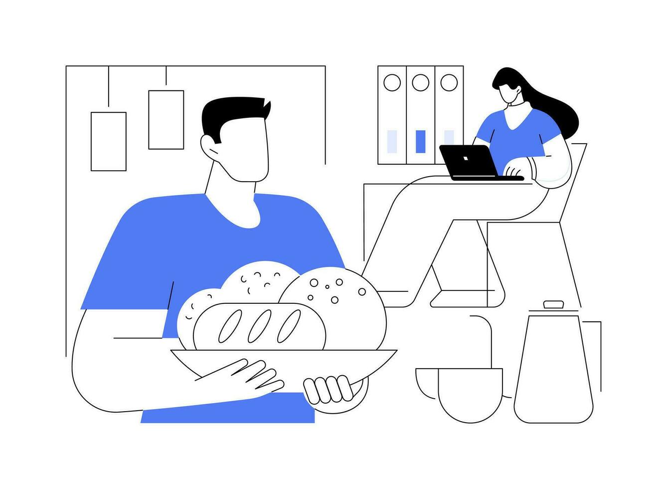 Fresh bread in the office isolated cartoon vector illustrations.