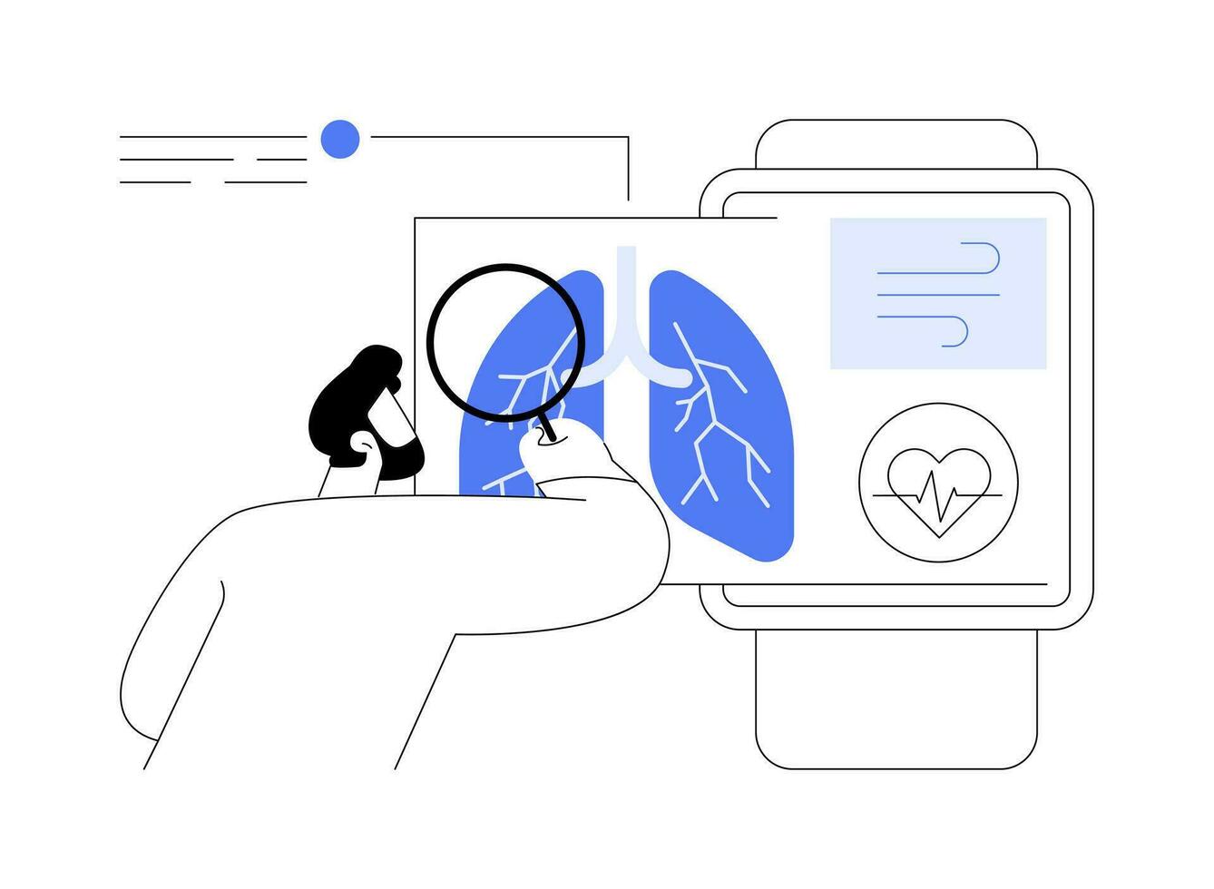 Smartwatch respiration monitoring isolated cartoon vector illustrations.