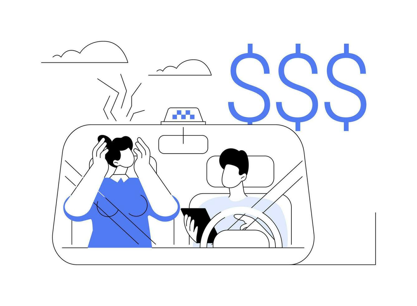 Expensive taxi ride abstract concept vector illustration.
