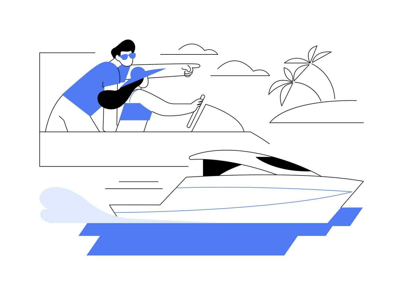 Luxury rental yacht abstract concept vector illustration.