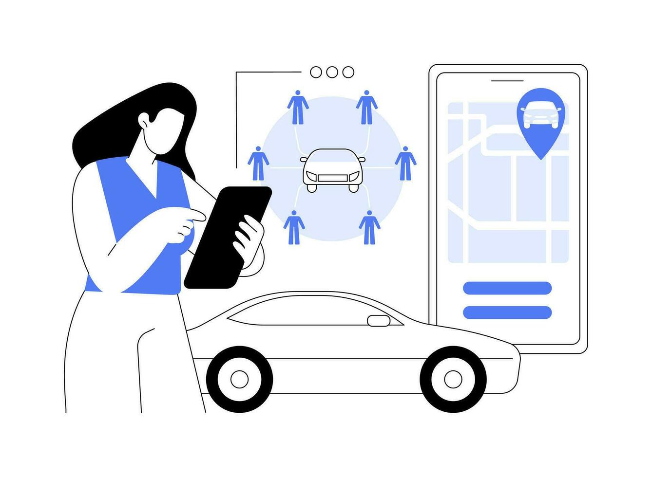 Booking a carsharing car abstract concept vector illustration.