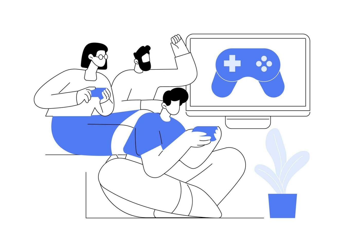 Video gaming lounge isolated cartoon vector illustrations.