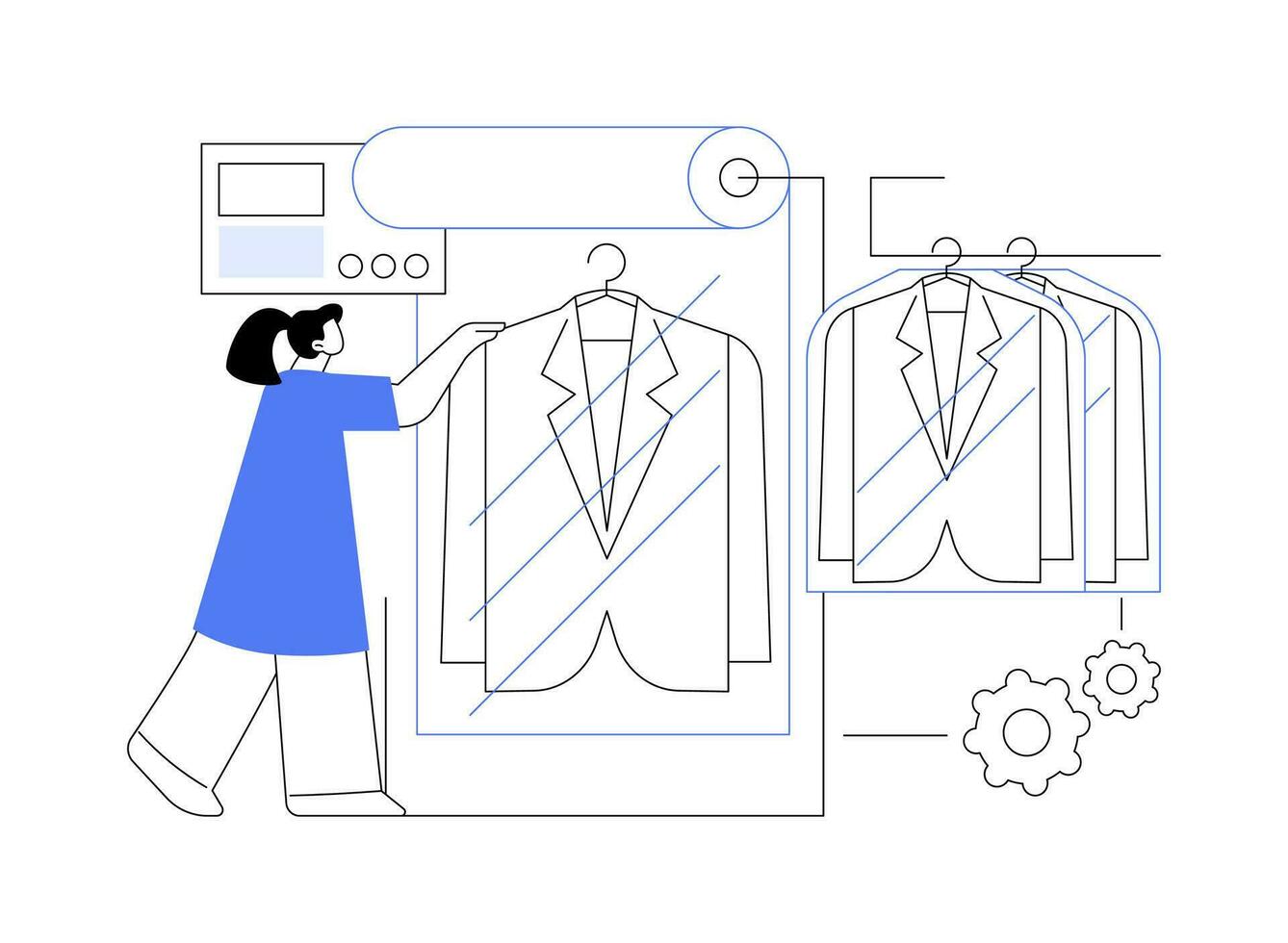 Garment bagging machine abstract concept vector illustration.