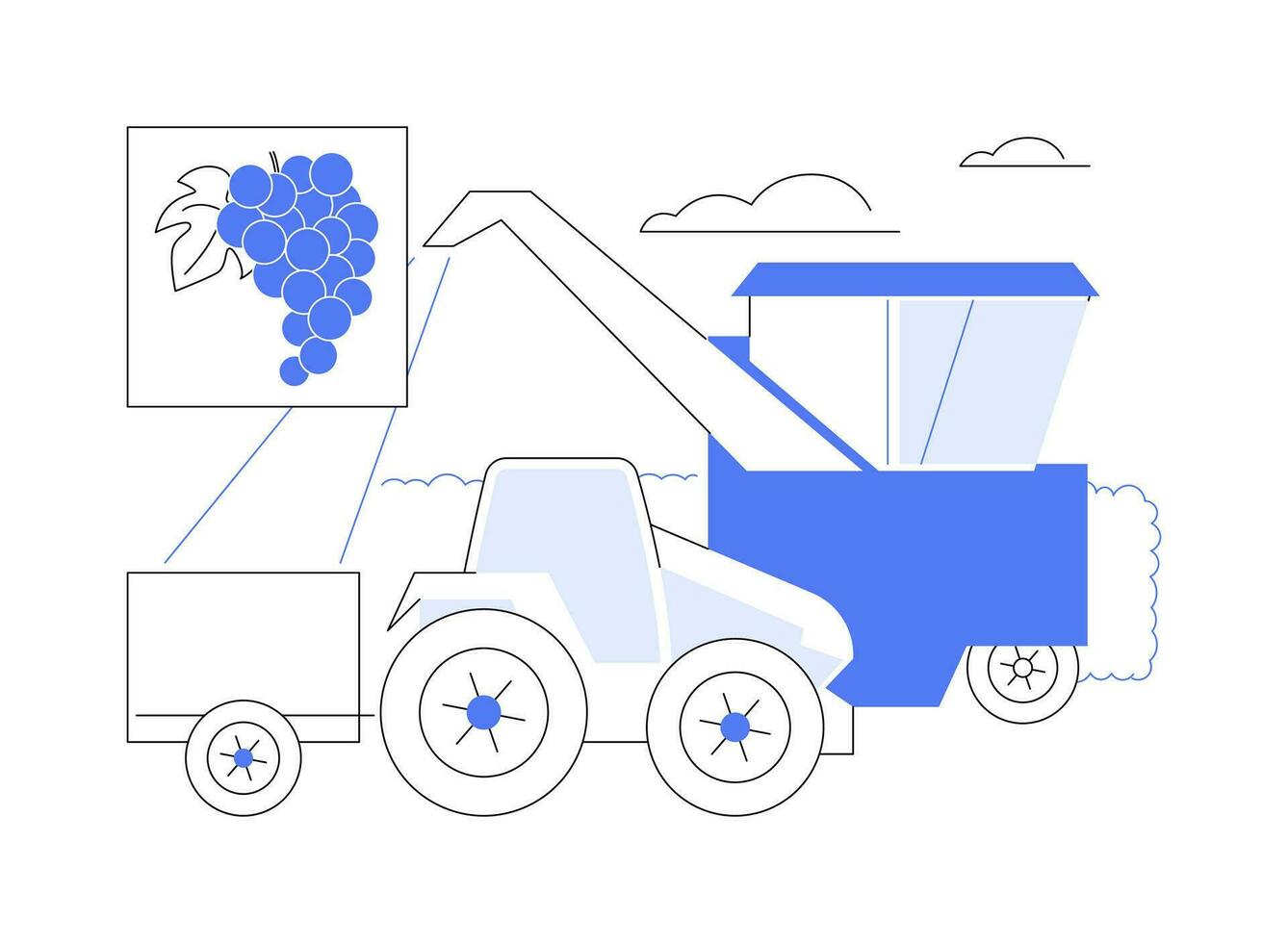 Mechanical harvesting of grapes abstract concept vector illustration.