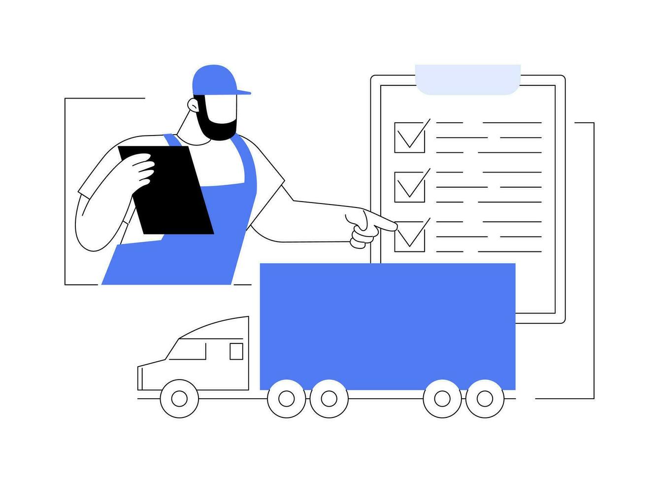 Final truck quality check abstract concept vector illustration.