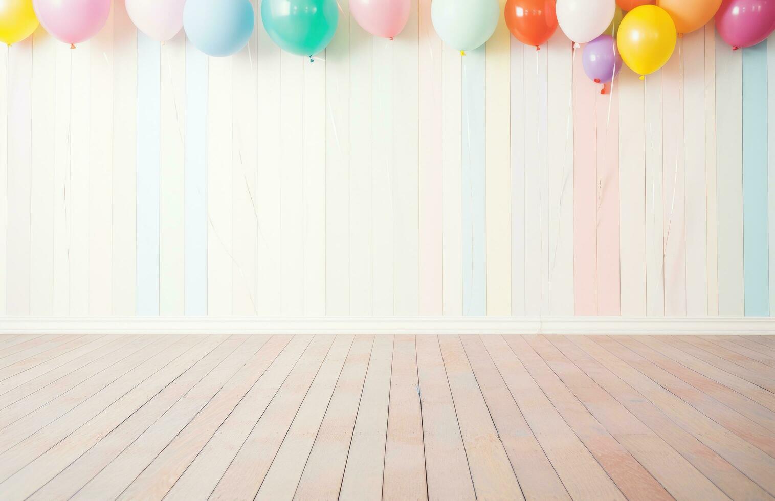 AI generated colorful party background with white wood flooring photo