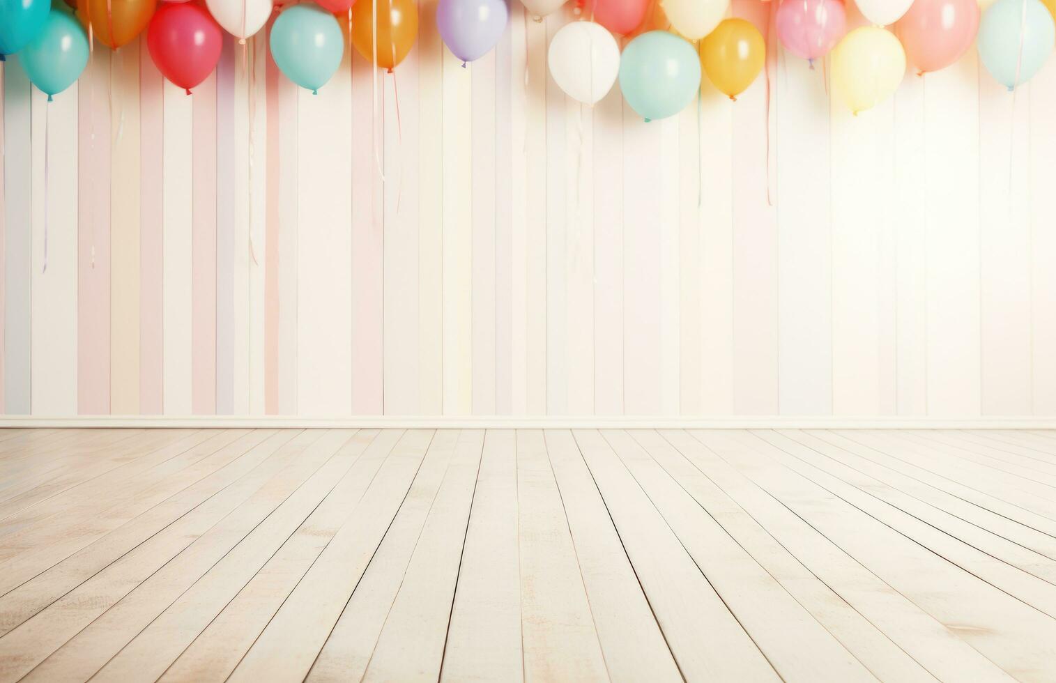 AI generated colorful party background with white wood flooring photo