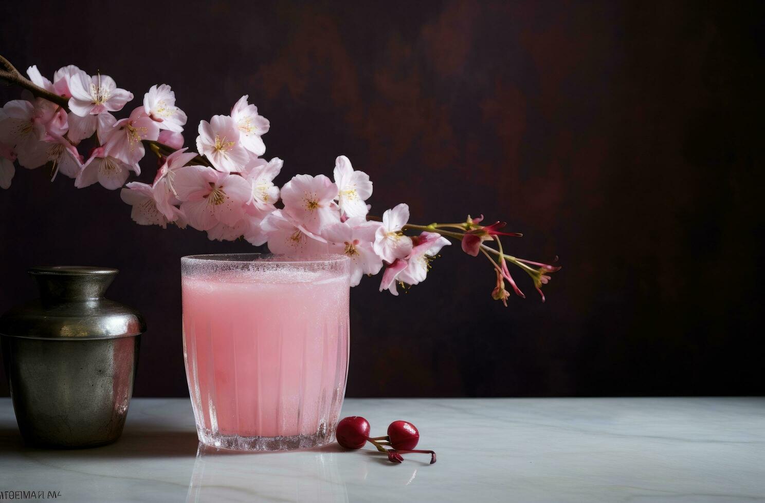 AI generated a cocktail with pink color on a concrete counter photo
