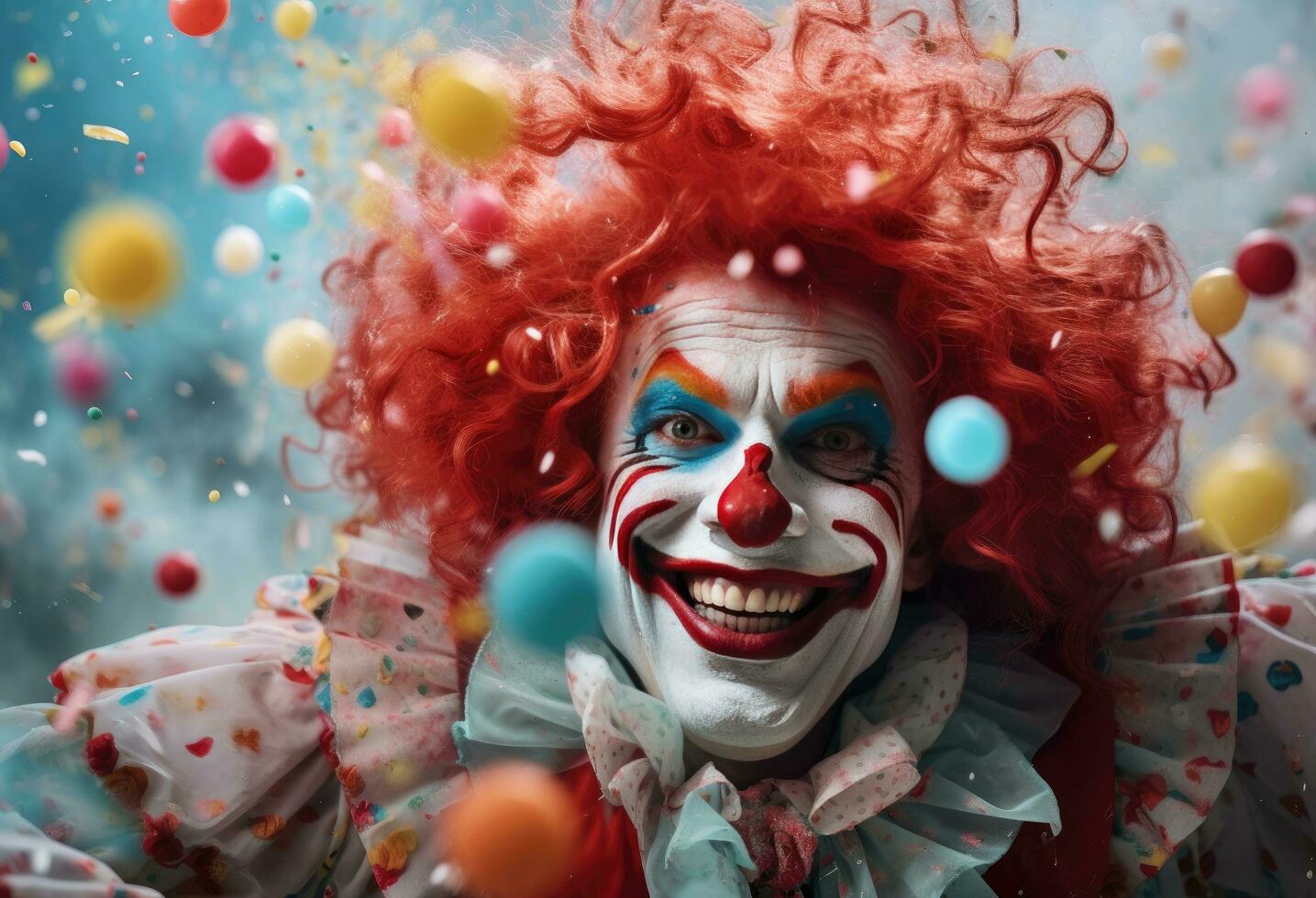 AI generated a clown in a hat makes confetti, photo