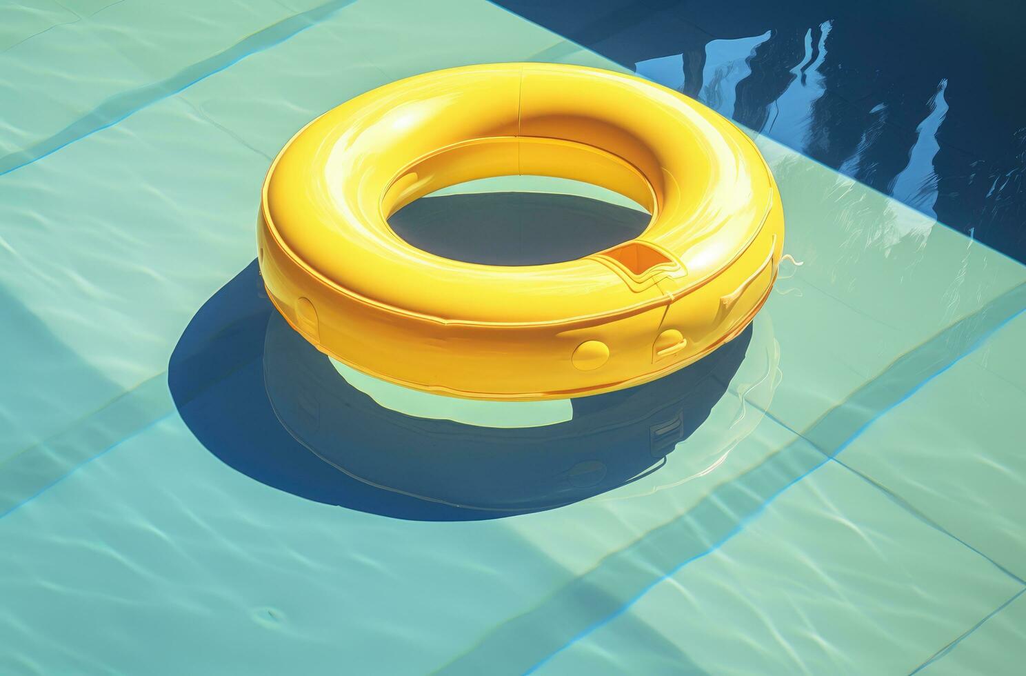 ai generado un grande amarillo piscina anillo es flotante en el piscina foto