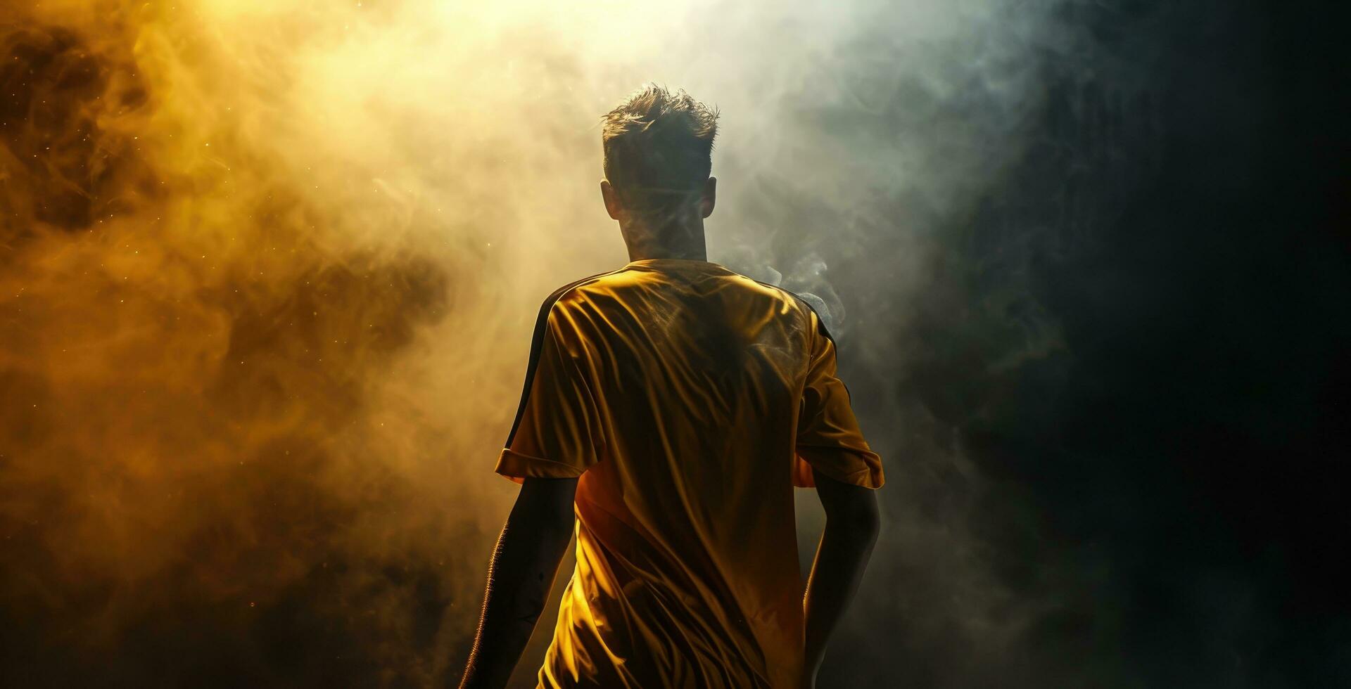 AI generated a soccer player in a yellow tshirt on a dark background photo