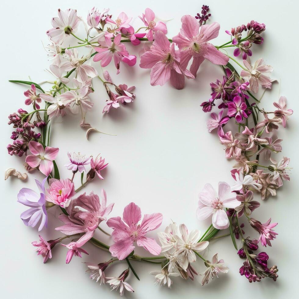 AI generated a pink flower frame on white background with floral design photo
