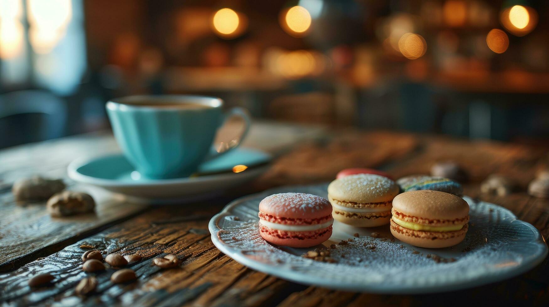 ai generado Copiar espacio con valores de macarons postre en blanco plato foto