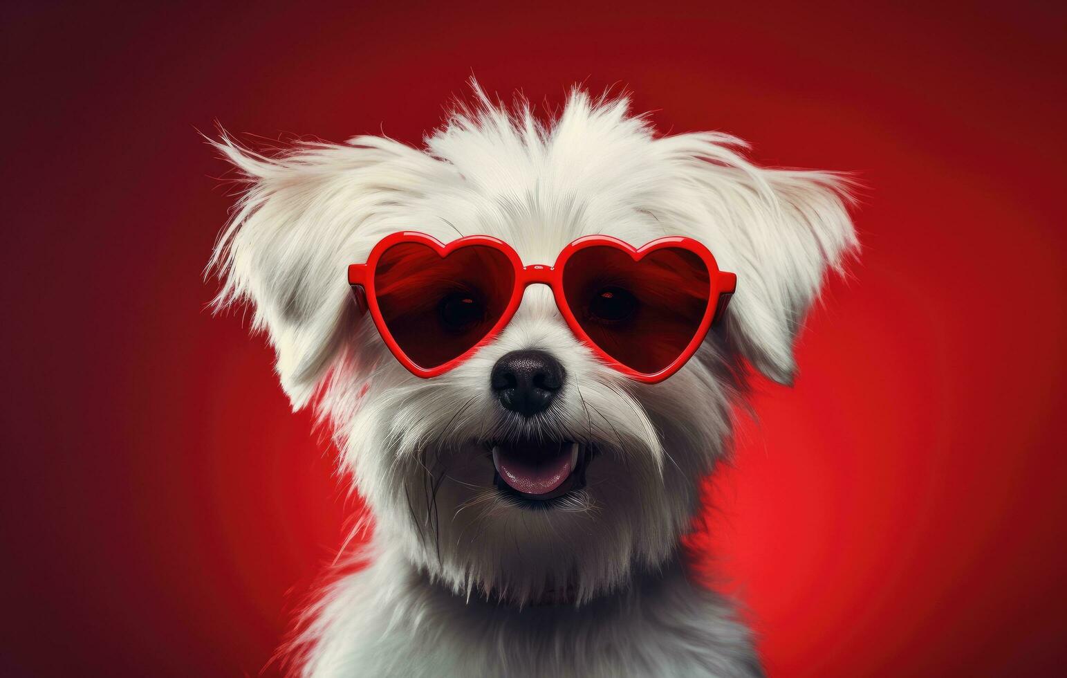 ai generado un perro vistiendo corazón conformado lentes en sus cara foto