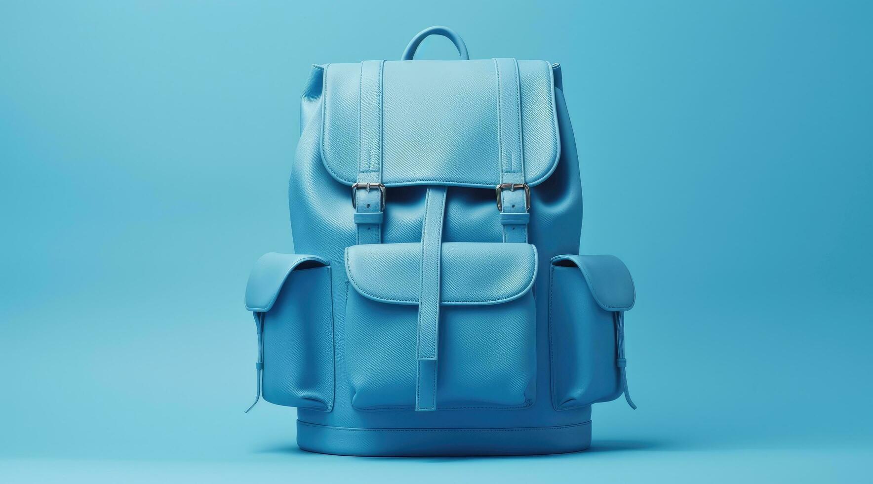 AI generated a blue backpack on a blue background photo
