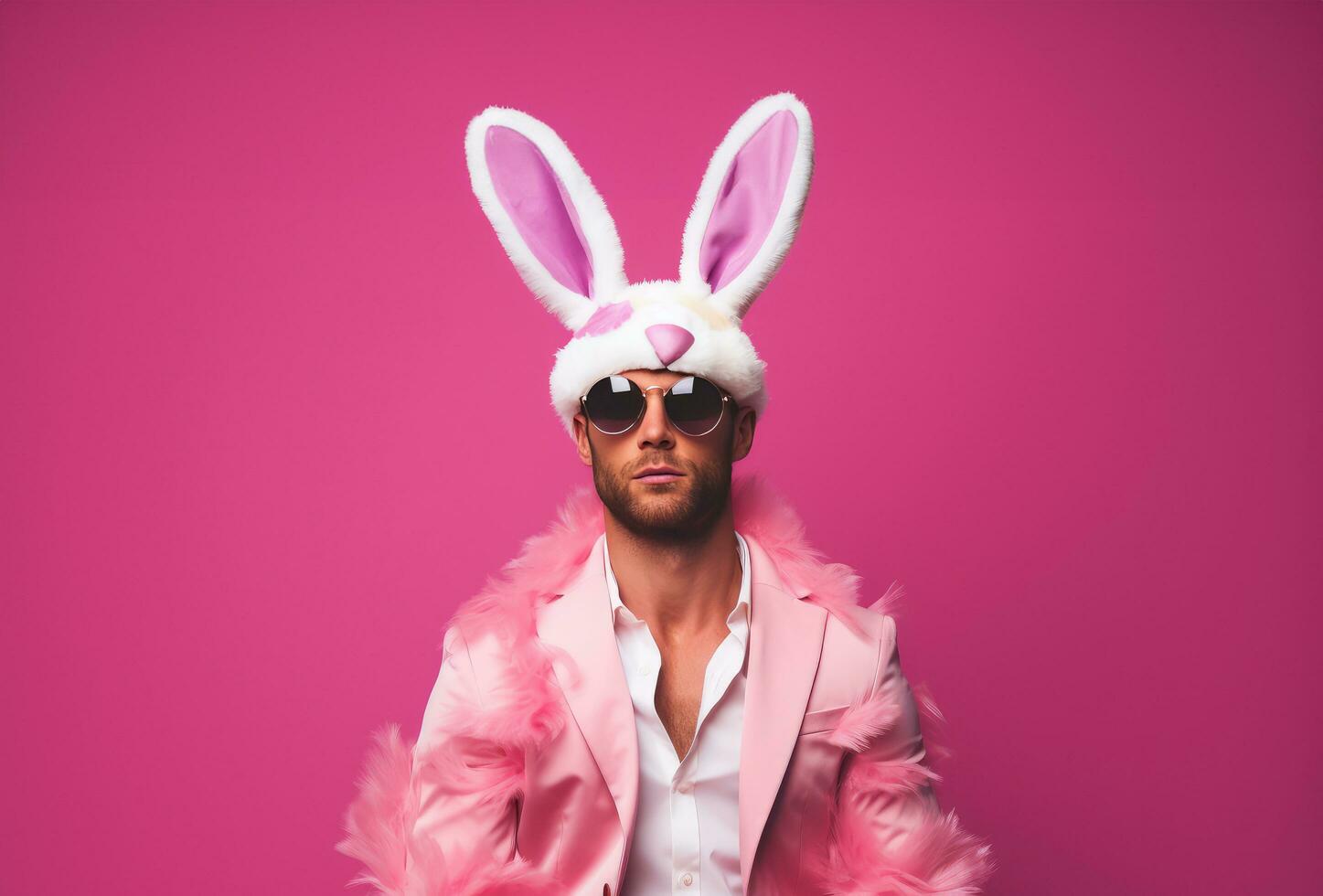 AI generated a man is wearing a bunny ears in front of a pink background photo