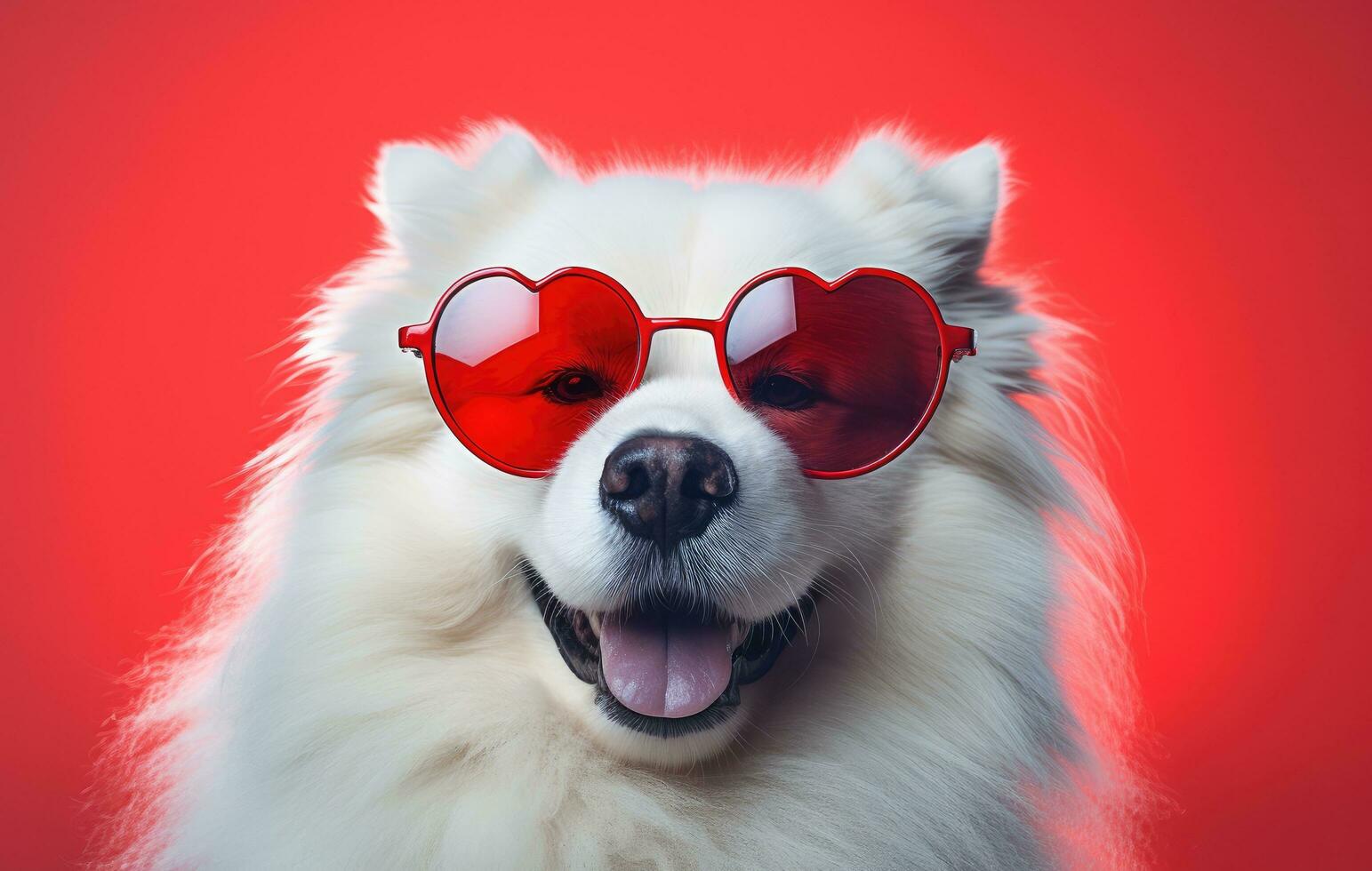 AI generated a dog wearing heart shaped glasses on its face photo