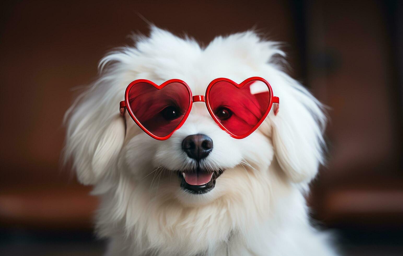 AI generated a dog wearing heart shaped glasses on its face photo