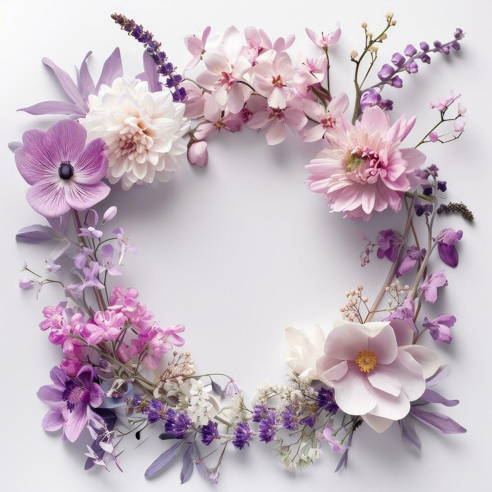 AI generated a pink flower frame on white background with floral design photo