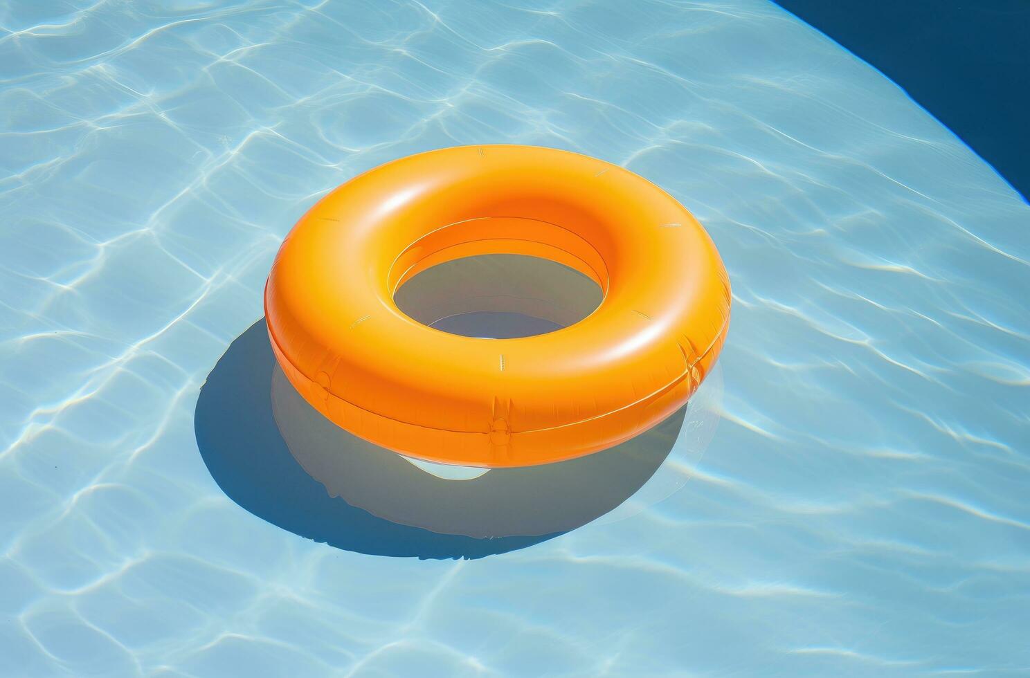 ai generado un inflable amarillo anillo es flotante en el piscina foto