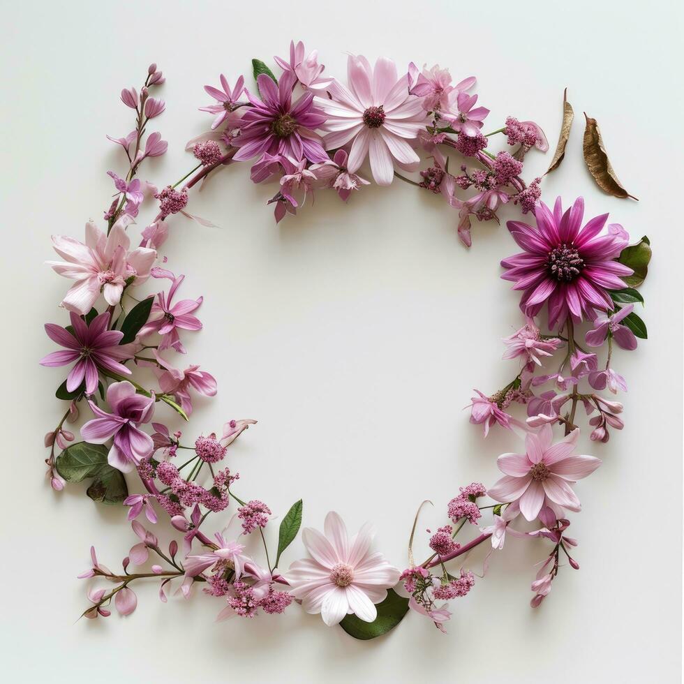 AI generated a pink flower frame on white background with floral design photo